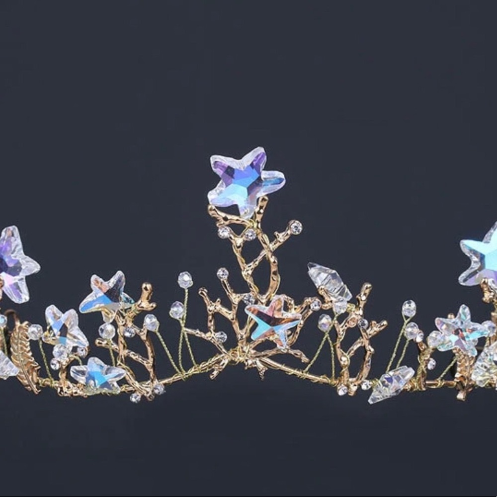 IRIDESCENT CRYSTAL STARFISH TIARA GOLDEN REEF MERMAID CROWN!